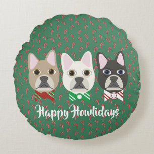 Holiday Pups Candy Cane Round Cushion