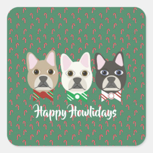 Holiday Pups Candy Cane Square Sticker