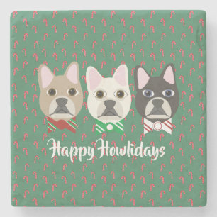 Holiday Pups Candy Cane Stone Coaster