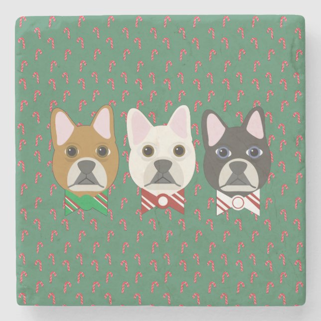 Holiday Pups Candy Cane Stone Coaster (Front)