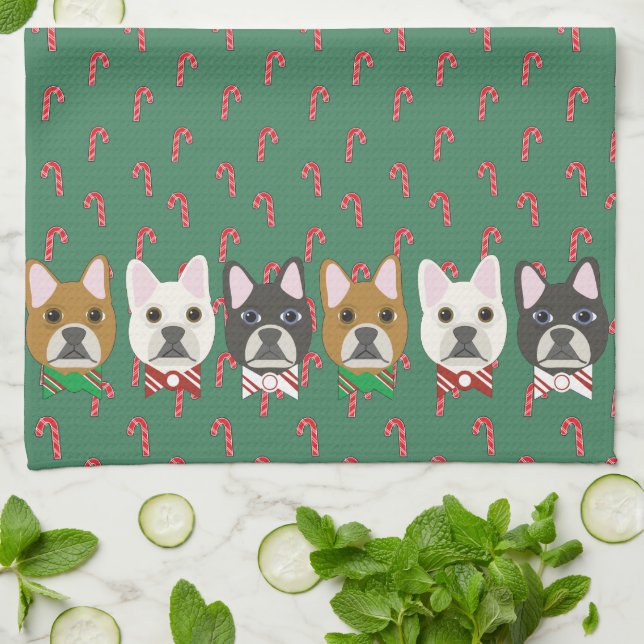 Holiday Pups Candy Cane Tea Towel (Folded)