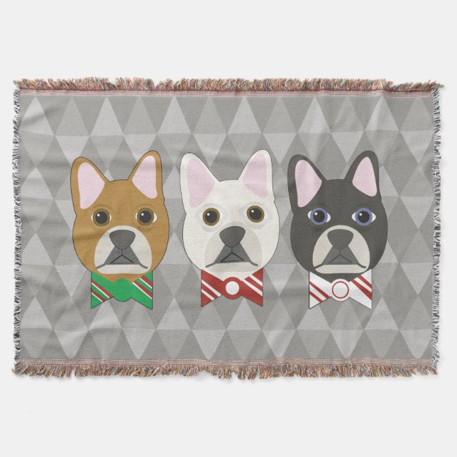 Holiday Pups Gray Diamond Throw Blanket (Front)