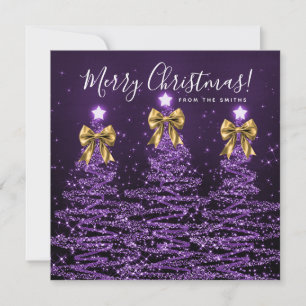 Holiday Purple Christmas Trees Greeting Gold  Card
