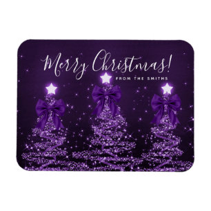 Holiday Purple Christmas Trees Greeting  Magnet