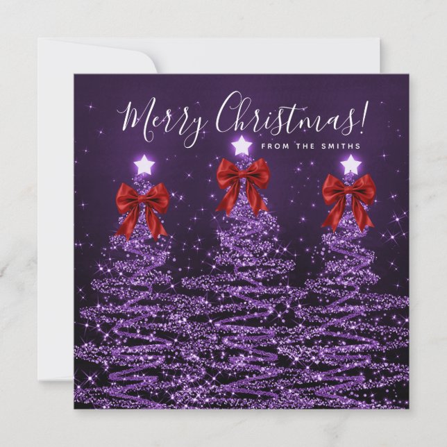 Holiday Purple Christmas Trees Greeting Red  (Front)
