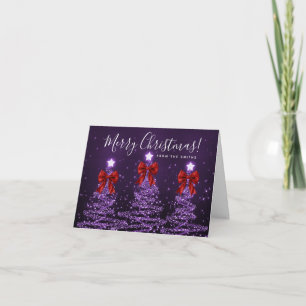 Holiday Purple Christmas Trees Greeting Red Card