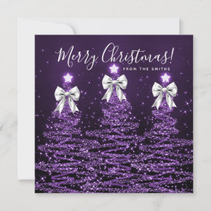 Holiday Purple Christmas Trees Greeting Silver 