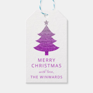 Holiday Purple Ombre Glitter Christmas Tree Gift Tags