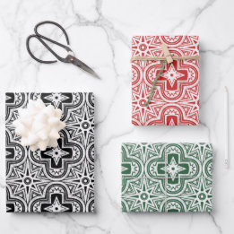 Holiday Quatrefoil in Red, Green and Black Wrapping Paper Sheet