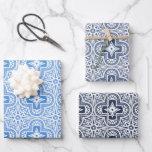 Holiday Quatrefoil in Shades of Blue Wrapping Paper Sheet<br><div class="desc">This festive,  abstract gift wrap set features a quatrefoil design with a sketchy,  hand drawn look,  in white,  with a different coloured background on each sheet.</div>
