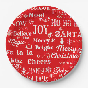 Holiday Quotes Christmas Words Red Paper Plate
