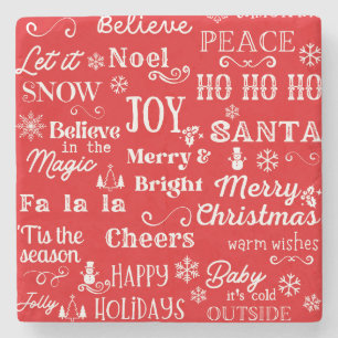 Holiday Quotes   Christmas Words Red   Stone Coaster