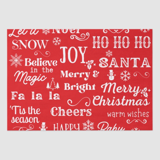 Holiday Quotes | Christmas Words Red  Tissue Paper (Front)