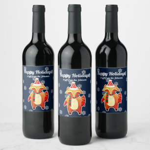 Holiday Racoon Wine Label