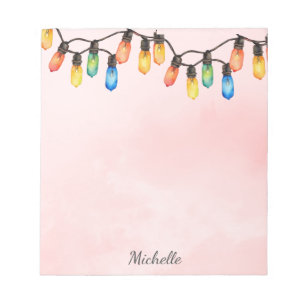 Holiday Rainbow Christmas lights Personalised Name Notepad