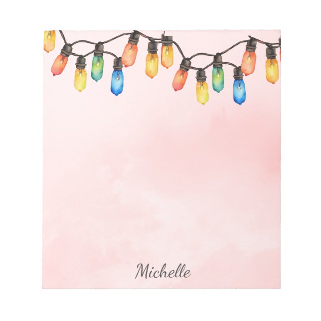 Holiday Rainbow Christmas lights Personalised Name Notepad (Front)