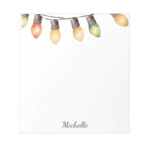 Holiday Rainbow Christmas lights Personalised Name Notepad