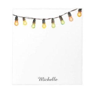 Holiday Rainbow Christmas lights Personalised Name Notepad
