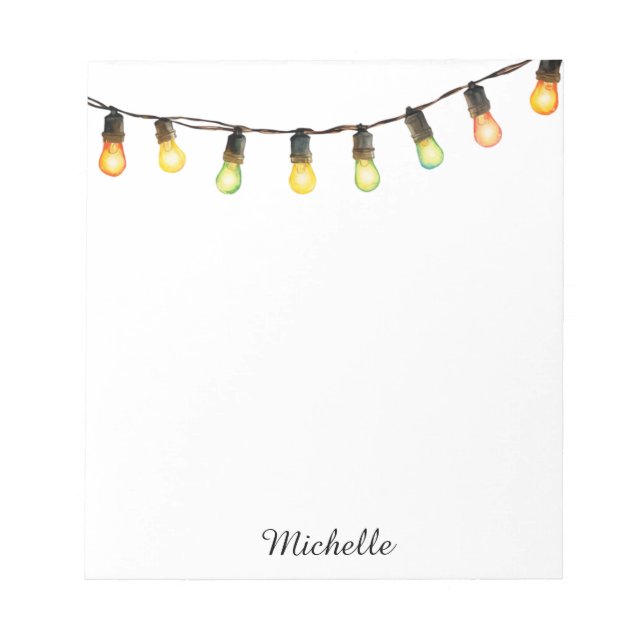 Holiday Rainbow Christmas lights Personalised Name Notepad (Front)