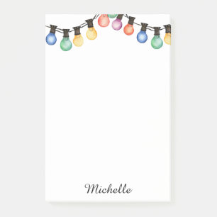 Holiday Rainbow Christmas lights Personalised Name Post-it Notes