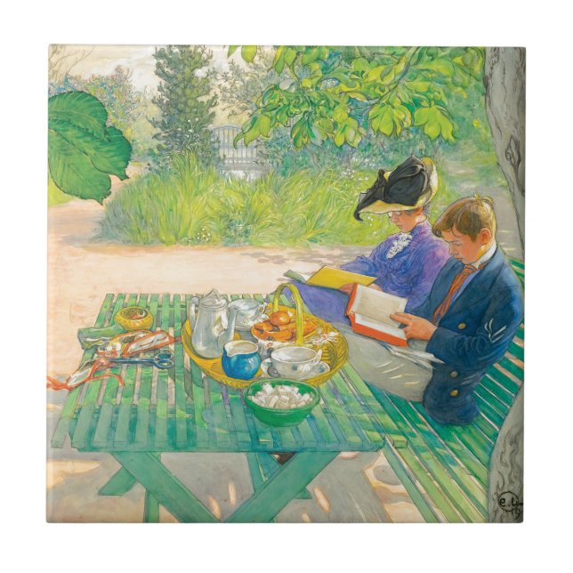 Holiday Reading by Carl Larsson Tile (Front)