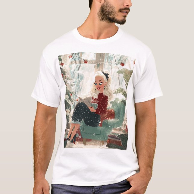 Holiday Reading Glow – Cozy Christmas Retreat T-Shirt (Front)