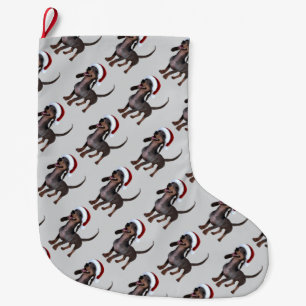Holiday Ready Dachshund Sausage Dog With Santa Hat Large Christmas Stocking