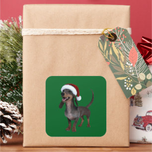 Holiday Ready Dachshund Sausage Dog With Santa Hat Square Sticker