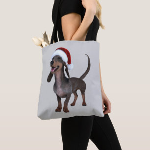 Holiday Ready Dachshund Sausage Dog With Santa Hat Tote Bag
