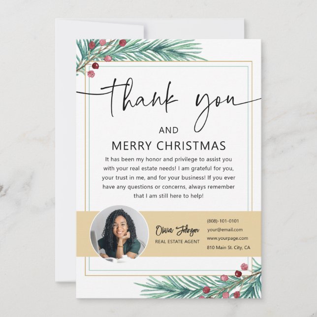 Holiday Real Estate Agent Photo Thank you Card (Front)