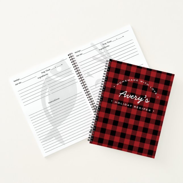 Holiday Recipe Plaid Homemade with Love Custom Notebook (Inside)