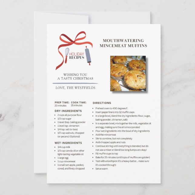 Holiday Recipes Mincemeat Muffins Christmas Card (Front)