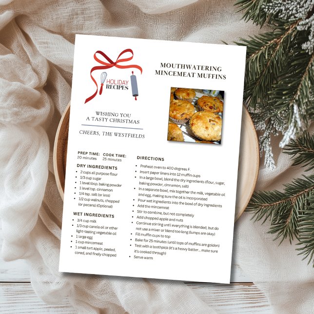 Holiday Recipes Mincemeat Muffins Christmas Card (Holiday Recipe Mincemeat Muffins Personalized Christmas Card)