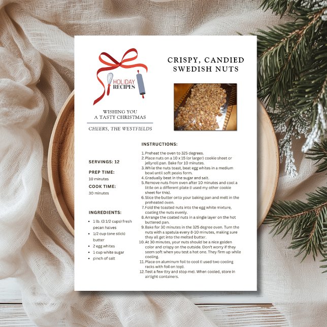Holiday Recipes Swedish Nuts Christmas Card (Holiday Recipes Crispy Candied Swedish Nuts Christmas Card)