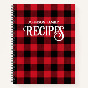 Holiday Red and Black Buffalo Check Family Recipe Notebook