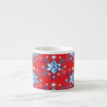 Holiday red and blue snowflakes and stars espresso cup<br><div class="desc">Holiday red and blue snowflakes and stars pattern. Need more? Check out other holiday designs at my store! Cheers! :)</div>