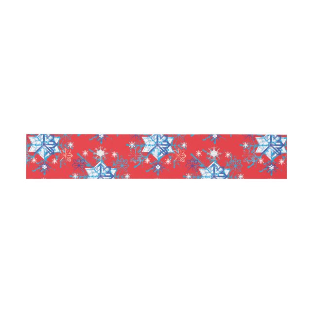 Holiday red and blue snowflakes and stars invitation belly band (Flat)