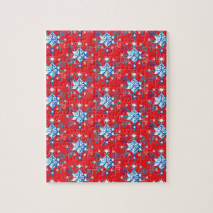 Holiday red and blue snowflakes and stars jigsaw puzzle