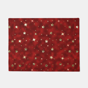 Holiday Red and Gold Faux Metal Christmas Stars Doormat