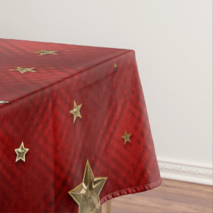 Holiday Red and Gold Faux Metal Christmas Stars Tablecloth