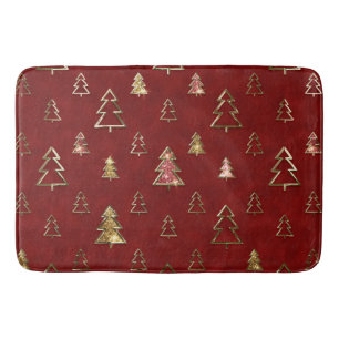 Holiday Red and Gold Faux Metal Christmas Trees Bath Mat