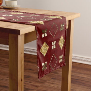 Holiday Red and Gold Metal Christmas Geometric Short Table Runner