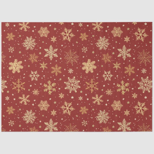 Holiday Red and Gold Snowflakes Tissue Paper (Front)