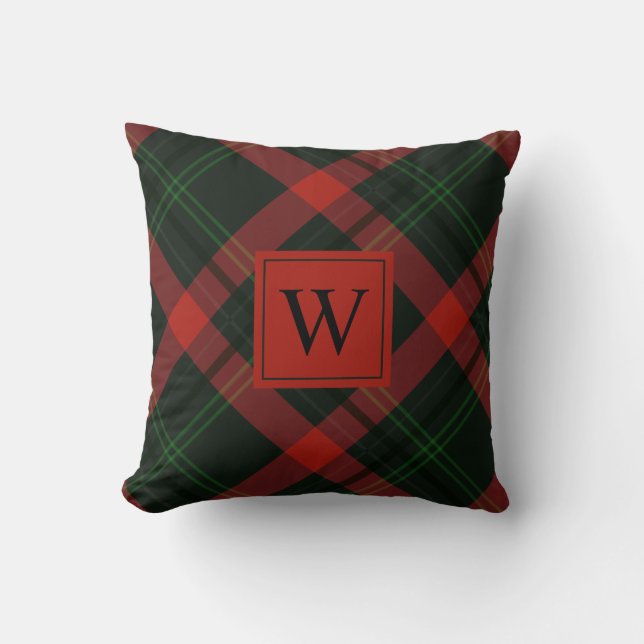 Holiday Red and Green Tartan Plaid with Monogram Cushion (Front)
