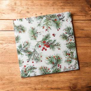 Holiday Red Berries & Pine Woodland Design Tile