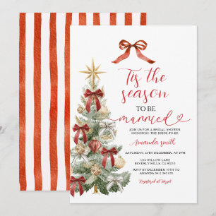 Holiday Red Bow Christmas Tree Couple Wedding Invitation