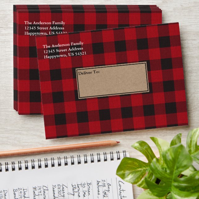 Holiday Red Buffalo Plaid Tartan Kraft Envelope (Stacked)