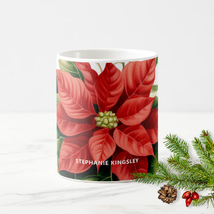 Holiday Red Christmas Poinsettia Personalised Coffee Mug
