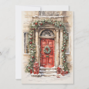 Holiday Red Door Art Christmas Flat Card