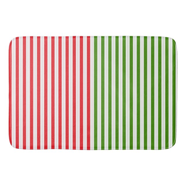Holiday Red & Elf Green Candy Stripe Striped Bath Mat (Front)